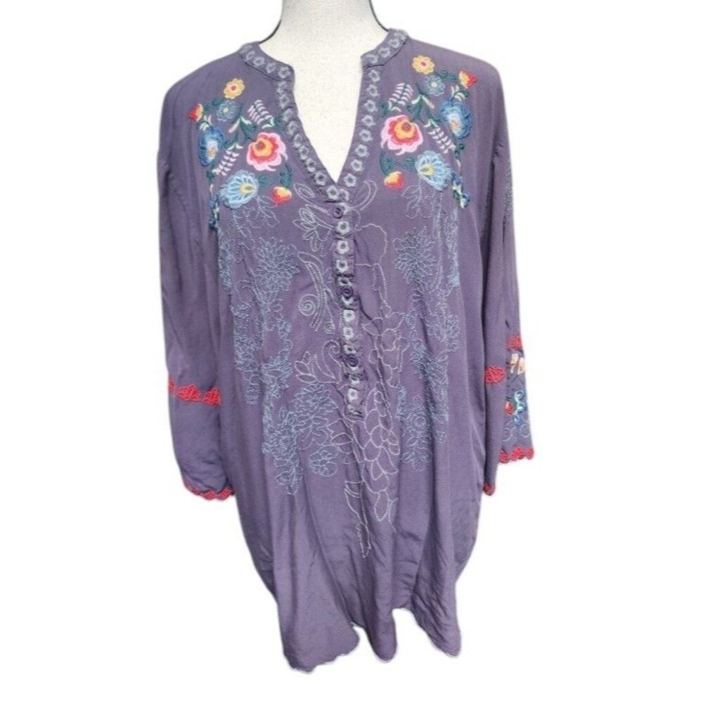 St. Lareina Boho Embroidered Long Sleeve Top Size XXL